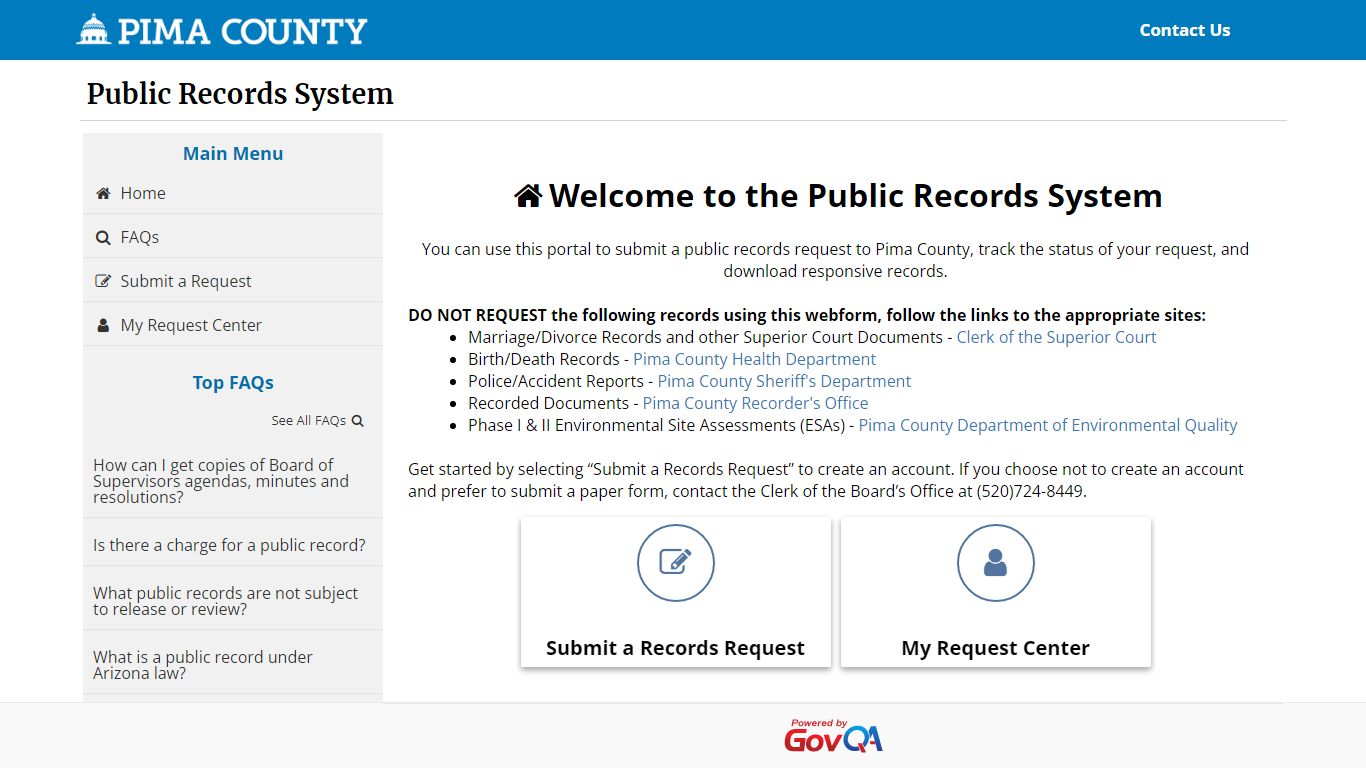 Public Records Request - Pima County